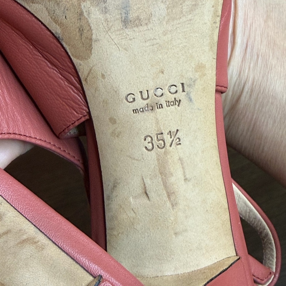 Gucci Starfish Slingback S12 Peep-toe Heels in Coral Pink Leather Size 35.5 - Picture 11 of 11
